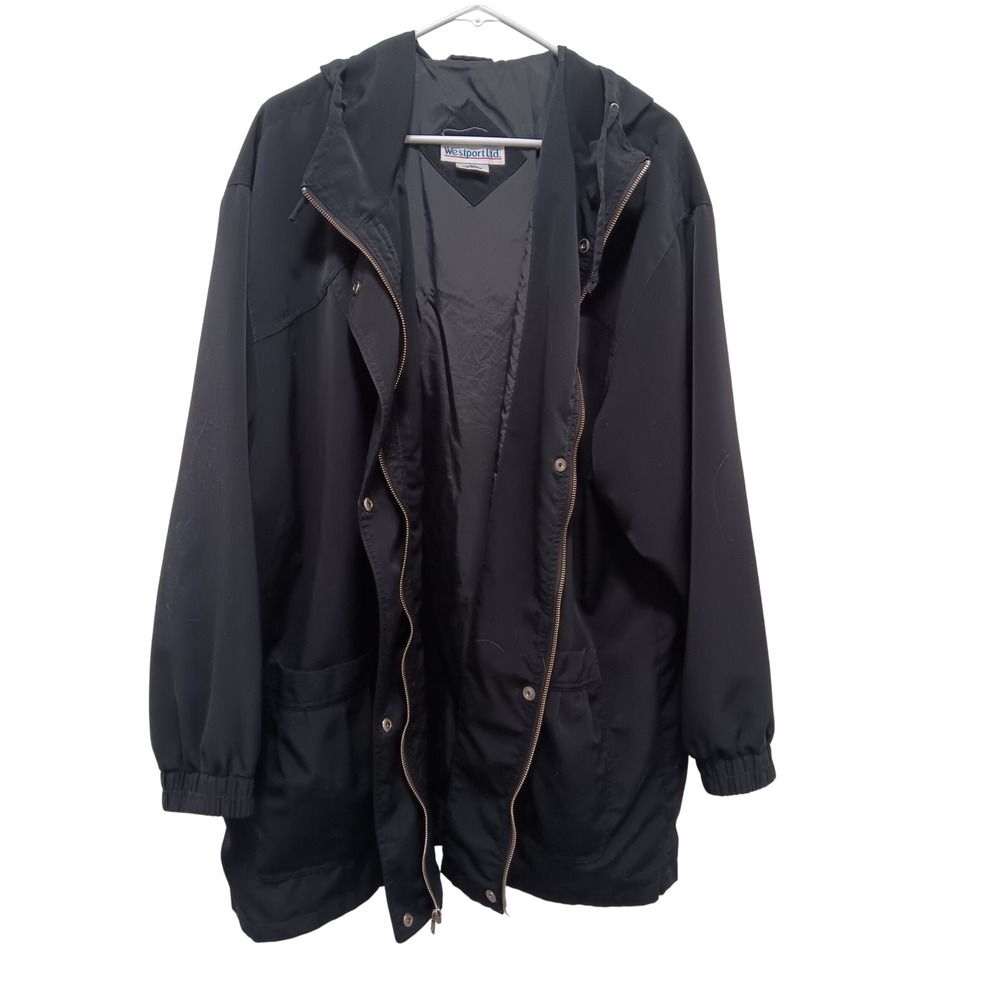 Westport Ltd Womens 2X Black Hooded Windbreaker Jacket Full Zip Plus Size
